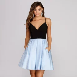 Windsor. Anabelle Satin Strappy Skater Dress