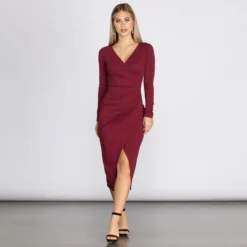 Windsor. Keily Formal Ruched Crepe Midi Dress