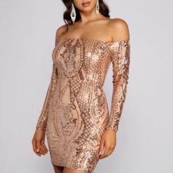 Windsor. Halston Sequin Mesh Off The Shoulder Mini Dress -Deals Skirt Store 05001 0416 3