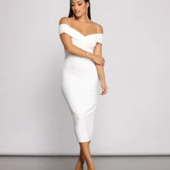 Windsor. Valeria Formal Off-The-Shoulder Crepe Midi Dress