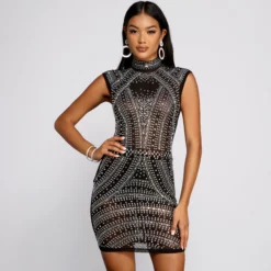 Windsor. Vicky Heat Stone Mesh Mini Dress -Deals Skirt Store 05001 0514 1