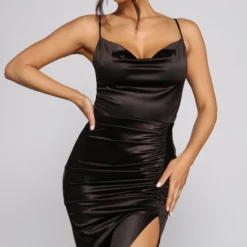 Windsor. Nadine Formal Ruched Satin Midi Dress -Deals Skirt Store 05001 0528 3