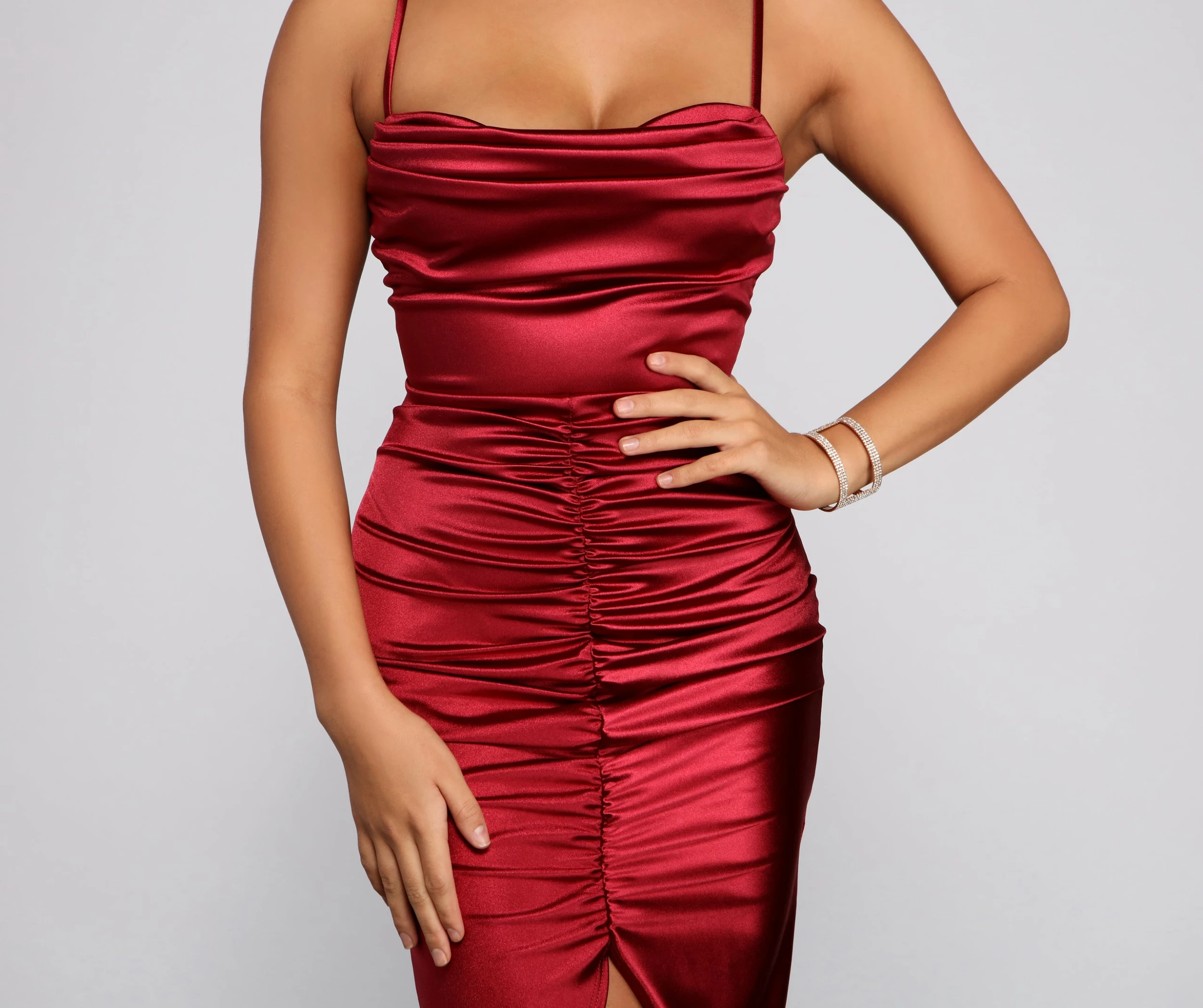 Windsor. Bre Formal Satin Ruched Midi Dress 9 Windsor. Bre Formal Satin Ruched Midi Dress - Image 7