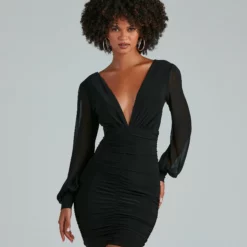 Windsor. Amaria Formal Ruched Chiffon Mini Dress