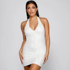 Windsor. Eloise Formal Sequin Halter Mini Dress