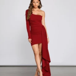 Windsor. Emily One-Shoulder Pleated Asymmetric Mini Dress -Deals Skirt Store 05001 0618 1