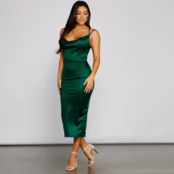 Windsor. Maya Cowl Neck Satin Formal Dress