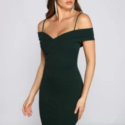 Windsor. Valeria Formal Off-The-Shoulder Crepe Midi Dress -Deals Skirt Store 05001 0636 3