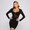 Windsor. Marissa Rhinestone Sheer Mesh Mini Dress
