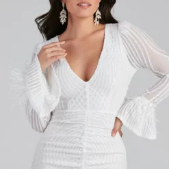 Windsor. Paola Feather Trim Sequin Bodycon Dress -Deals Skirt Store 05001 0769 4