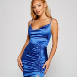 Windsor. Nadine Formal Ruched Satin Midi Dress -Deals Skirt Store 05001 0787 4