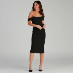 Windsor. Sheila Crepe Corset Midi Formal Dress