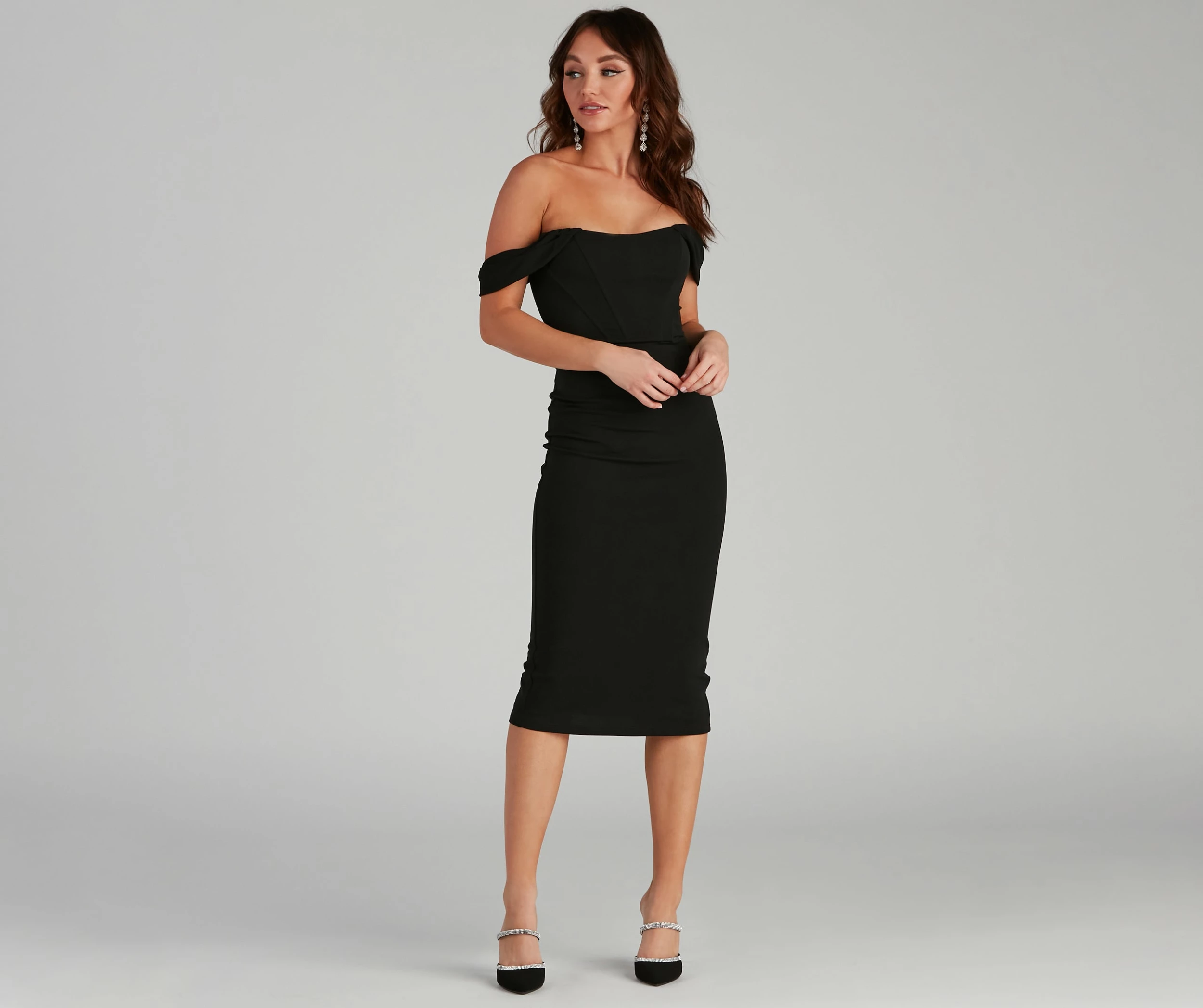 Windsor. Sheila Crepe Corset Midi Formal Dress 3 Windsor. Sheila Crepe Corset Midi Formal Dress