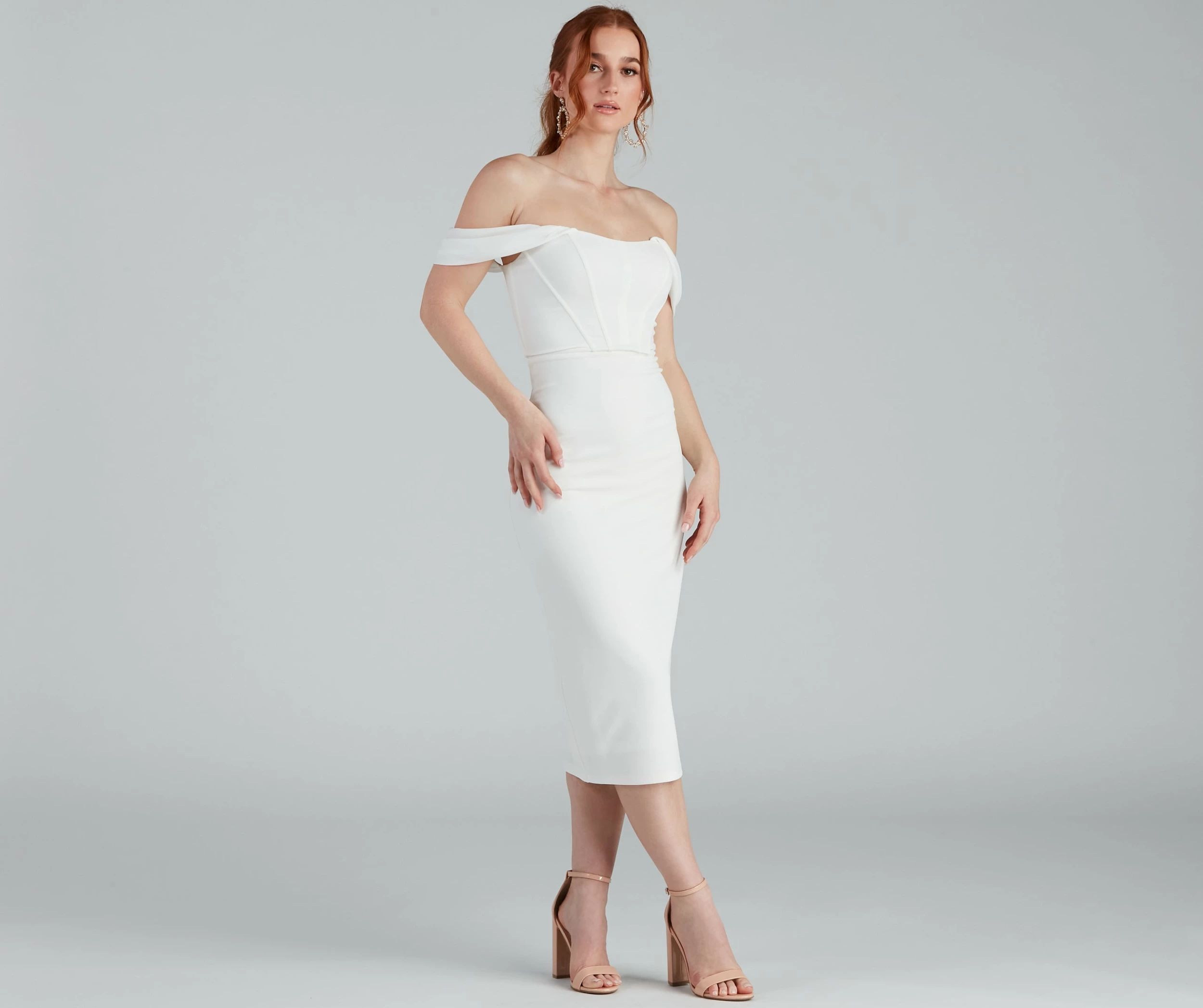 Windsor. Sheila Crepe Corset Midi Formal Dress 10 Windsor. Sheila Crepe Corset Midi Formal Dress - Image 8