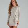 Windsor. Kayce Sequin Tie-Waist Party Dress 2 Windsor. Kayce Sequin Tie-Waist Party Dress -Deals Skirt Store 05001 0891 1