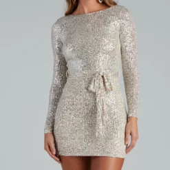 Windsor. Kayce Sequin Tie-Waist Party Dress -Deals Skirt Store 05001 0891 3