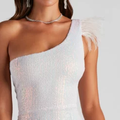 Windsor. Patricia Feather Detail Sequin Short Dress -Deals Skirt Store 05001 1038 4