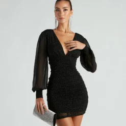 Windsor. Alicia Mesh Rhinestone Party Dress