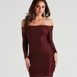Windsor. Winona Heat Stone Off Shoulder Dress
