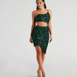 Front Page 14 Windsor. Talia Cutout Sequin Short Formal Dress