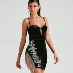 Windsor. Laney Rhinestone Pearl Velvet Mini Dress