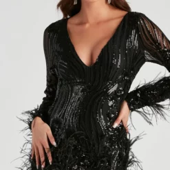Windsor. Desirae Sequin Feather Short Dress -Deals Skirt Store 05001 1184 4