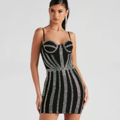 Windsor. Kalani Iridescent Rhinestone Corset Mini Dress