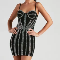 Windsor. Kalani Iridescent Rhinestone Corset Mini Dress -Deals Skirt Store 05001 1186 4