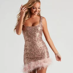 Windsor. Scarlett Sequin Marabou Party Dress