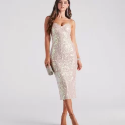 Windsor. Jeanne Formal Sequin Midi Dress