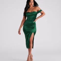 Windsor. Kathryn Formal Satin Corset Midi Dress
