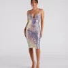 Windsor. Rhianna Formal Iridescent Sequin Midi Dress -Deals Skirt Store 05001 1353 1
