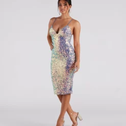 Windsor. Rhianna Formal Iridescent Sequin Midi Dress -Deals Skirt Store 05001 1353 3