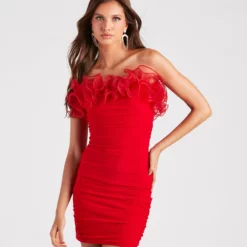 Windsor. Krista Strapless Tulle Ruffle Party Dress 14 Windsor. Krista Strapless Tulle Ruffle Party Dress -Deals Skirt Store 05001 1401 1