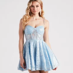 Windsor. Grace Formal Sequin Lace Skater Dress