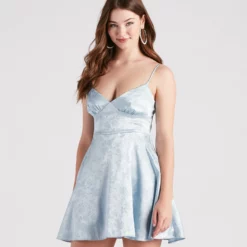 Windsor. Kara Formal Floral Satin Skater Dress