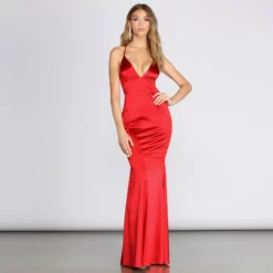 Front Page 51 Windsor. Addie Satin Lattice Mermaid Dress