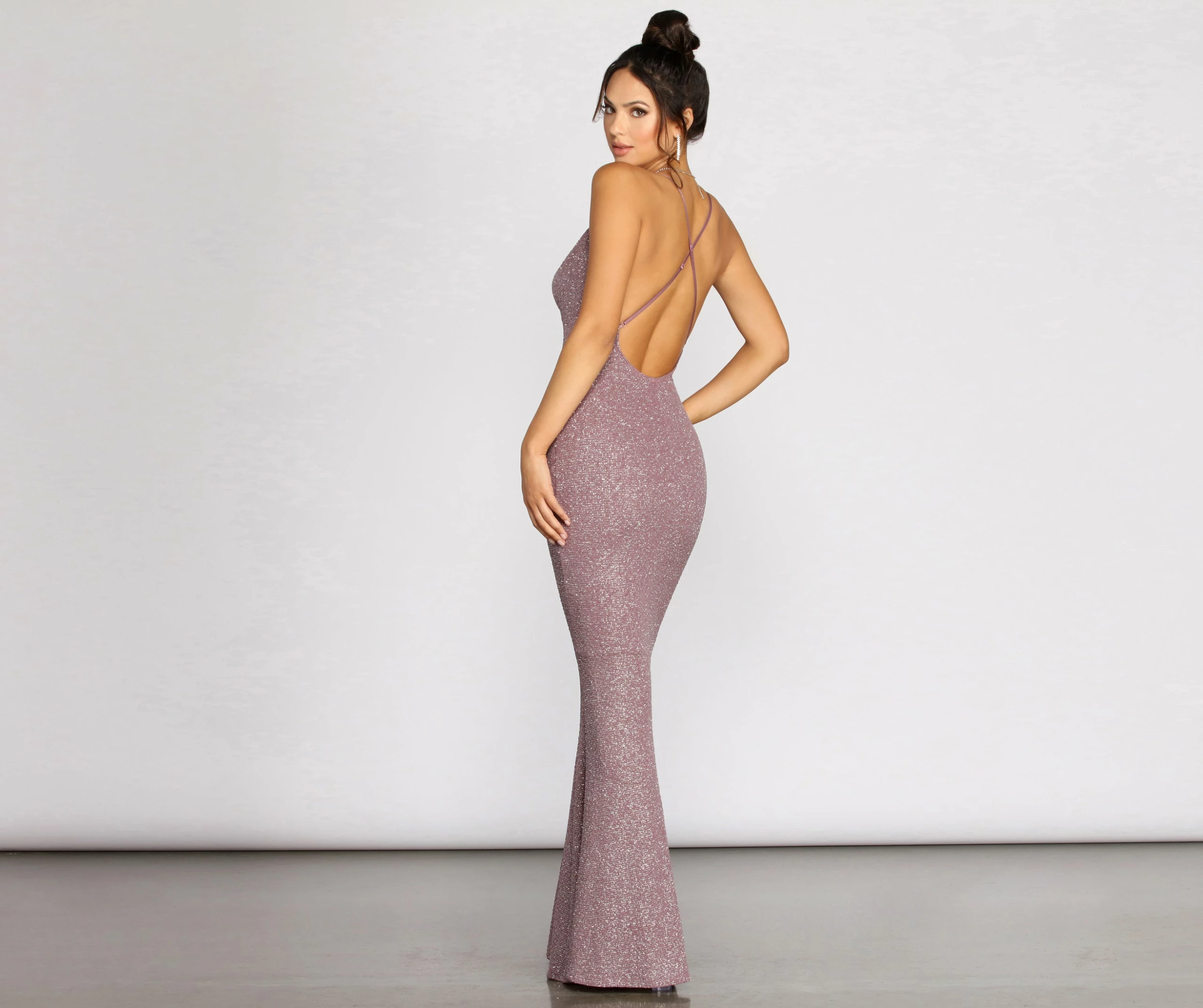 Windsor. Nivea Mauve Glitter Cowl Neck Evening Gown 4 Windsor. Nivea Mauve Glitter Cowl Neck Evening Gown - Image 2