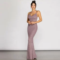 Windsor. Nivea Mauve Glitter Cowl Neck Evening Gown 9 Windsor. Nivea Mauve Glitter Cowl Neck Evening Gown -Deals Skirt Store 05002 0733 4