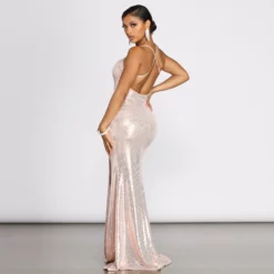 Windsor. Alvera Sequin Lurex High Slit Dress