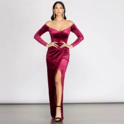 Windsor. Celeste Off The Shoulder Wrap Front Velvet Dress