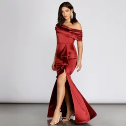 Windsor. Jane Satin Off Shoulder Dress