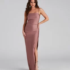 Windsor. Ella Cowl Neck Satin Dress