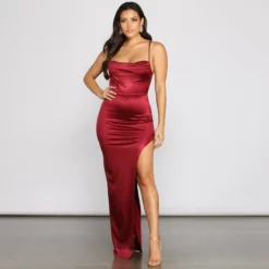 Windsor. Lola High Slit Satin Dress 2 -Deals Skirt Store 05002 1383 1