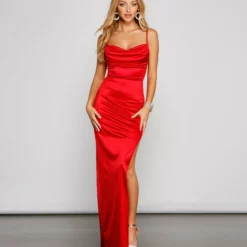 Windsor. Lola High Slit Satin Dress 2
