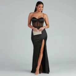 Windsor. Amiah Formal High Slit Corset Dress