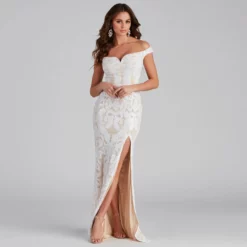 Windsor. Kaylen Sequin Off-The-Shoulder Formal Dress