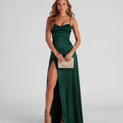 Windsor. Marissa Formal Satin Cowl Neck Dress