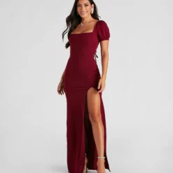 Windsor. Denali Formal Puff Sleeve Long Dress