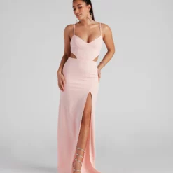 Windsor. Liz Formal Crepe Cutout Long Dress